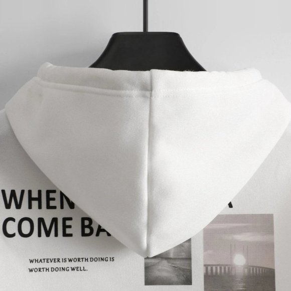 White Mens Hooded Sweater - Picture 6 of 7